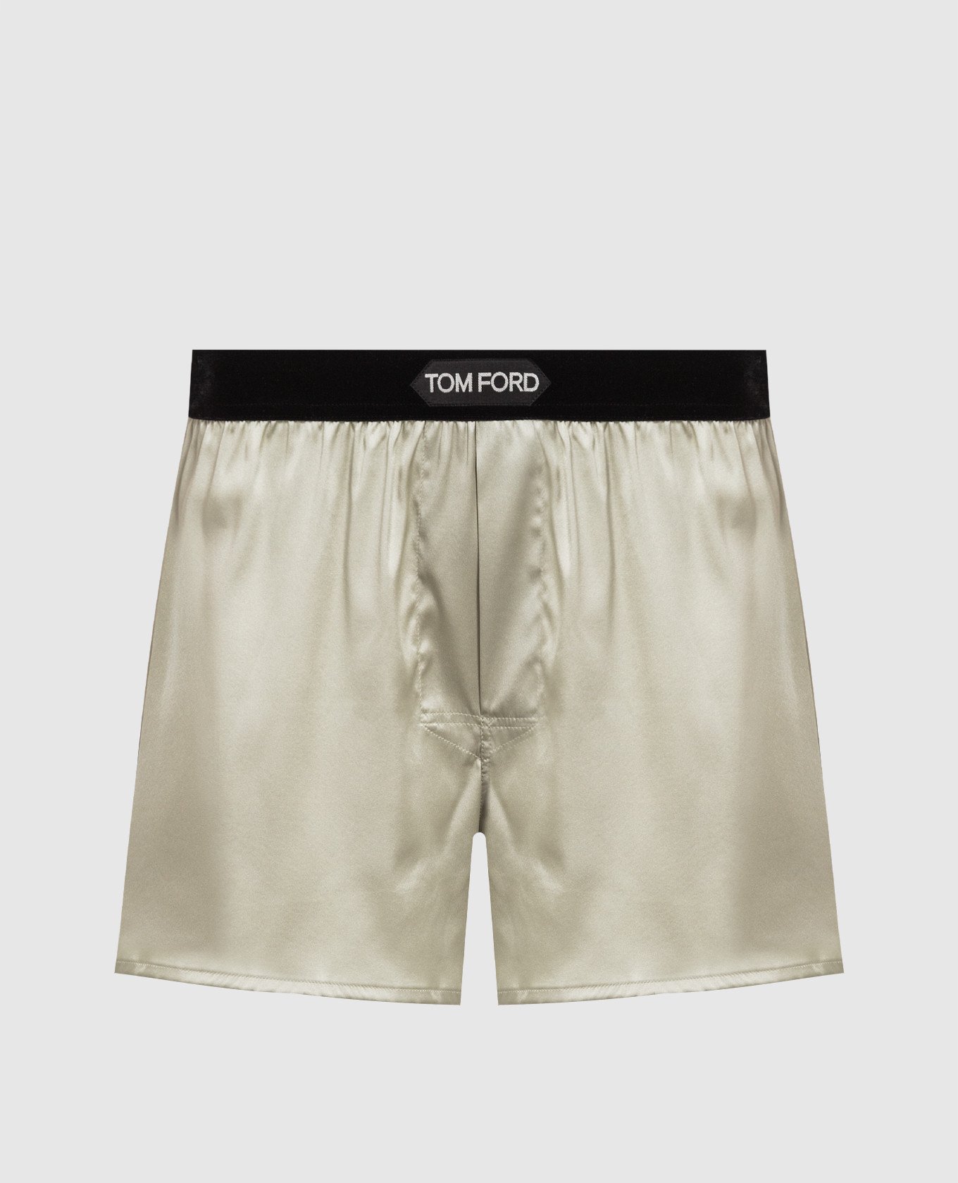 Green silk shorts with logo patch