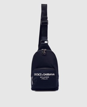 Dolce&Gabbana Синяя комбинированная сумка-слинг с фактурным логотипом BM2295AG182