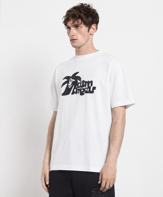 Palm Angels White t-shirt with logo print PMAA001E23JER012 image 3