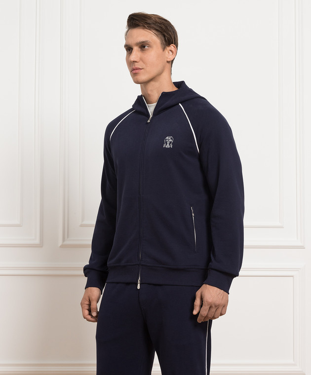 Brunello Cucinelli Темно-синяя спортивная кофта с вышивкой логотипа MTU143109G изображение 3
