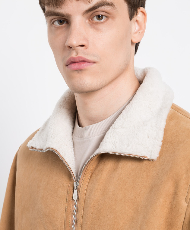 Brunello Cucinelli Темно-бежевая кожаная дубленка MPMLF1737 изображение 5