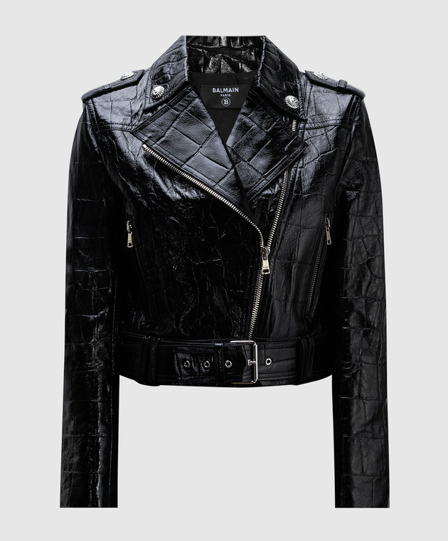 Leather biker jacket Balmain Blue size 34 FR in Leather - 5009764