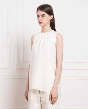 Max Mara Белый топ из льна с бахромой BOBBIO