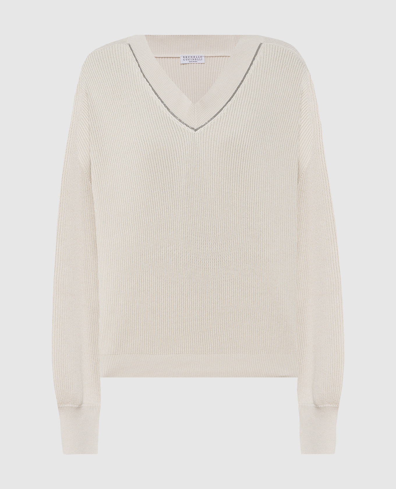 Beige ribbed sweater with ecolathoon chain
