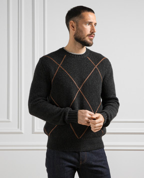 Loro Piana Серый свитер с кашемиром в кожаный узор. FAN2315