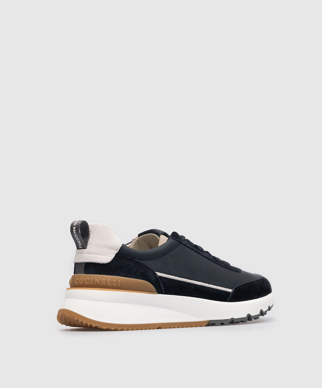 Brunello Cucinelli Синие кожаные кроссовки с логотипом MZUFSSO278 изображение 3