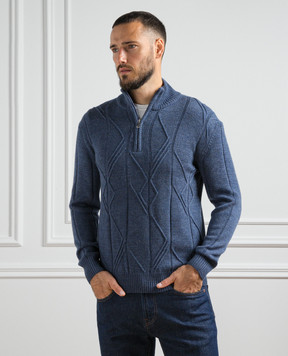 Cashmere&Whiskey Синий свитер из шерсти в фактурный узор PL007