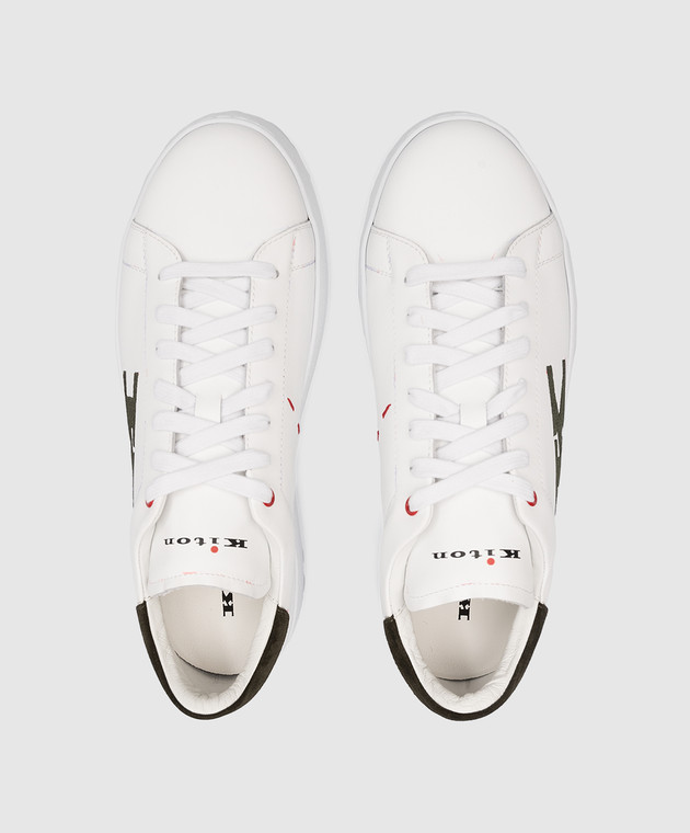 Kiton White leather sneakers with logo embroidery USSN001XB6019 изображение 4