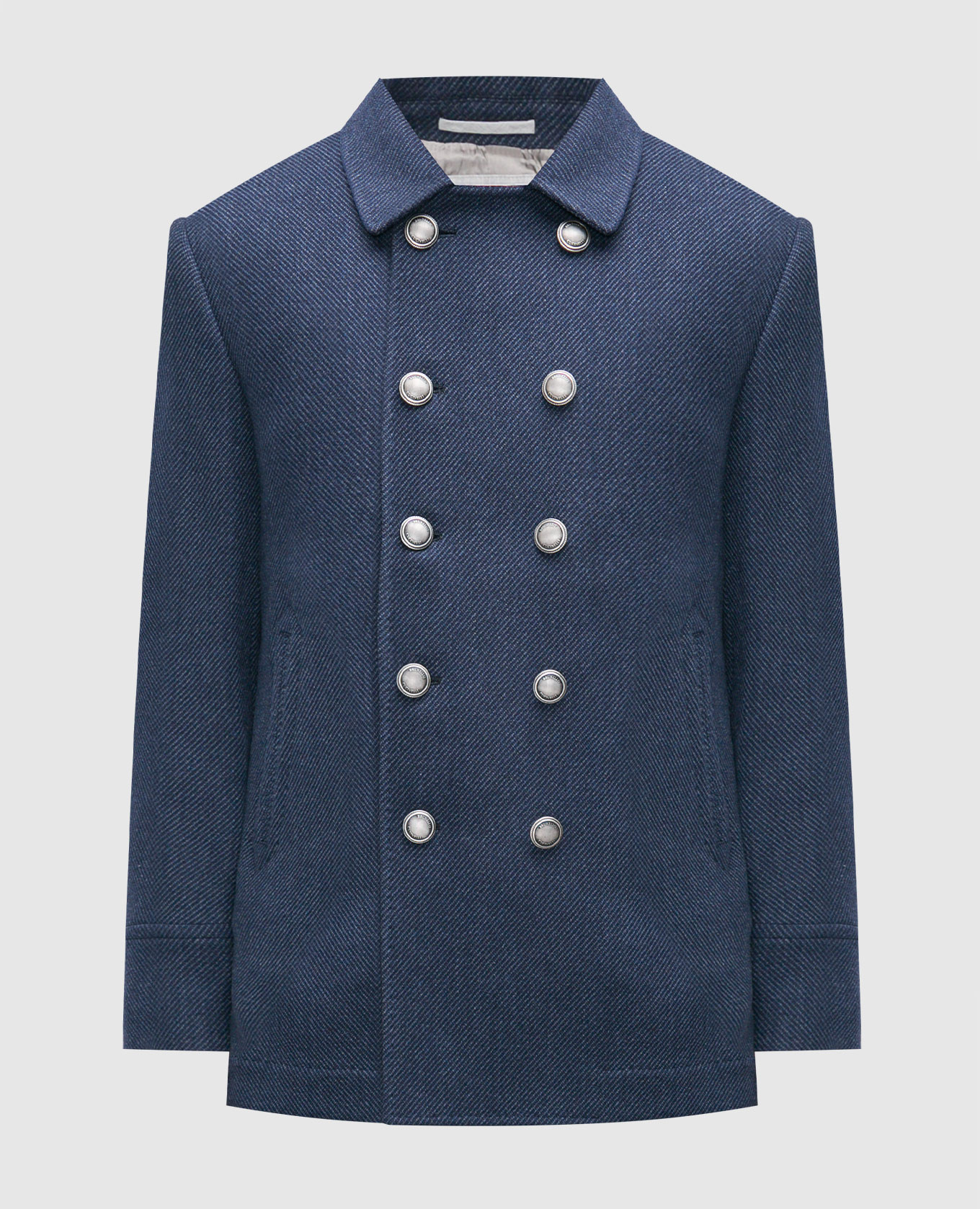 Blue double-breasted wool and cashmere coat