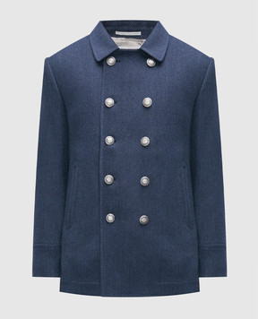 Brunello Cucinelli Голубое двубортное пальто из шерсти и кашемира MY4407008D