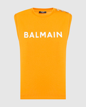 Balmain Оранжевый топ с принтом логотипа AF1ED000BB02