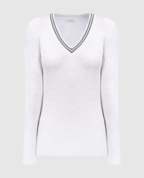 Brunello Cucinelli Белый пуловер в рубчик с люрексом M9A844502