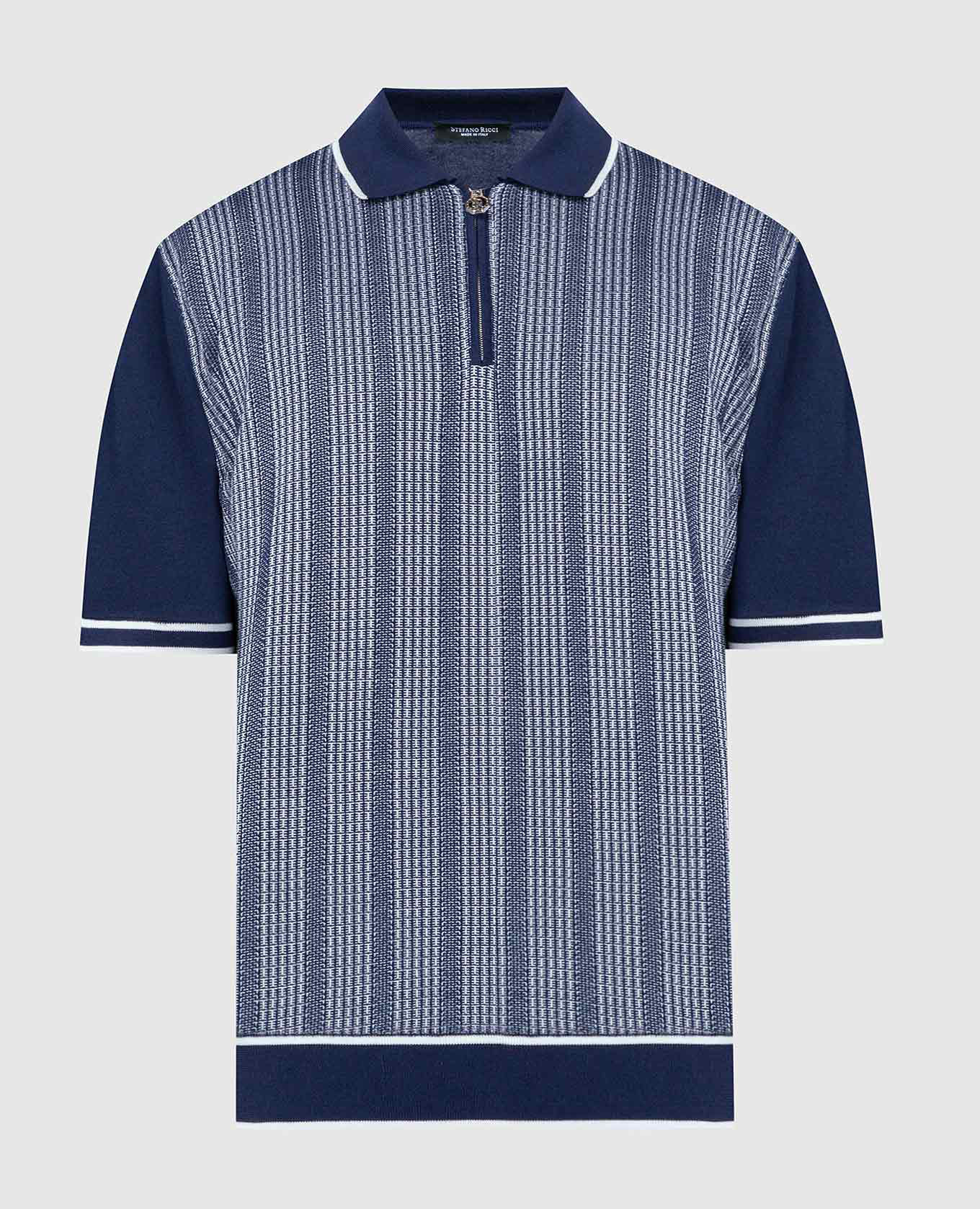 Blue polo shirt with striped silk