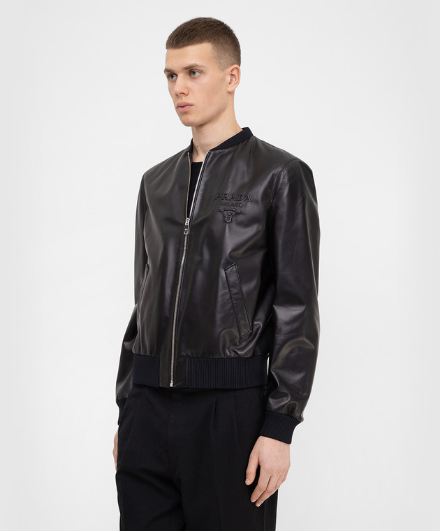 Prada - Logo leather bomber jacket UPW42208P - buy with European ...