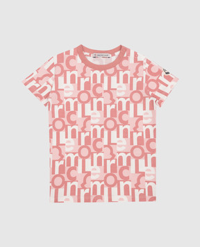 Moncler ENFANT Розовая футболка с принтом логотипа 8C00014899XW