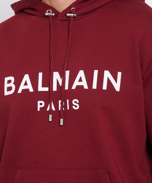 Balmain Burgundy logo print hoodie BH1JR002BB65 image 5