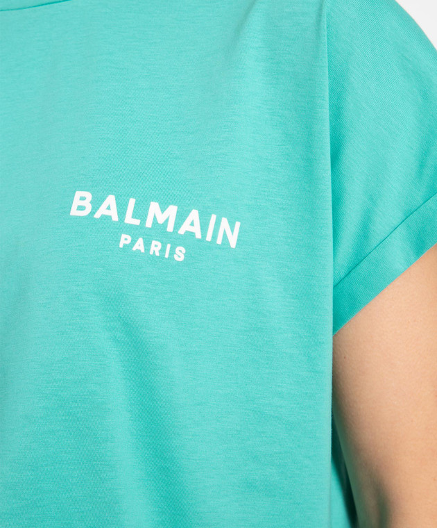 Balmain Green t-shirt with textured logo AF1EE005BB01 изображение 5