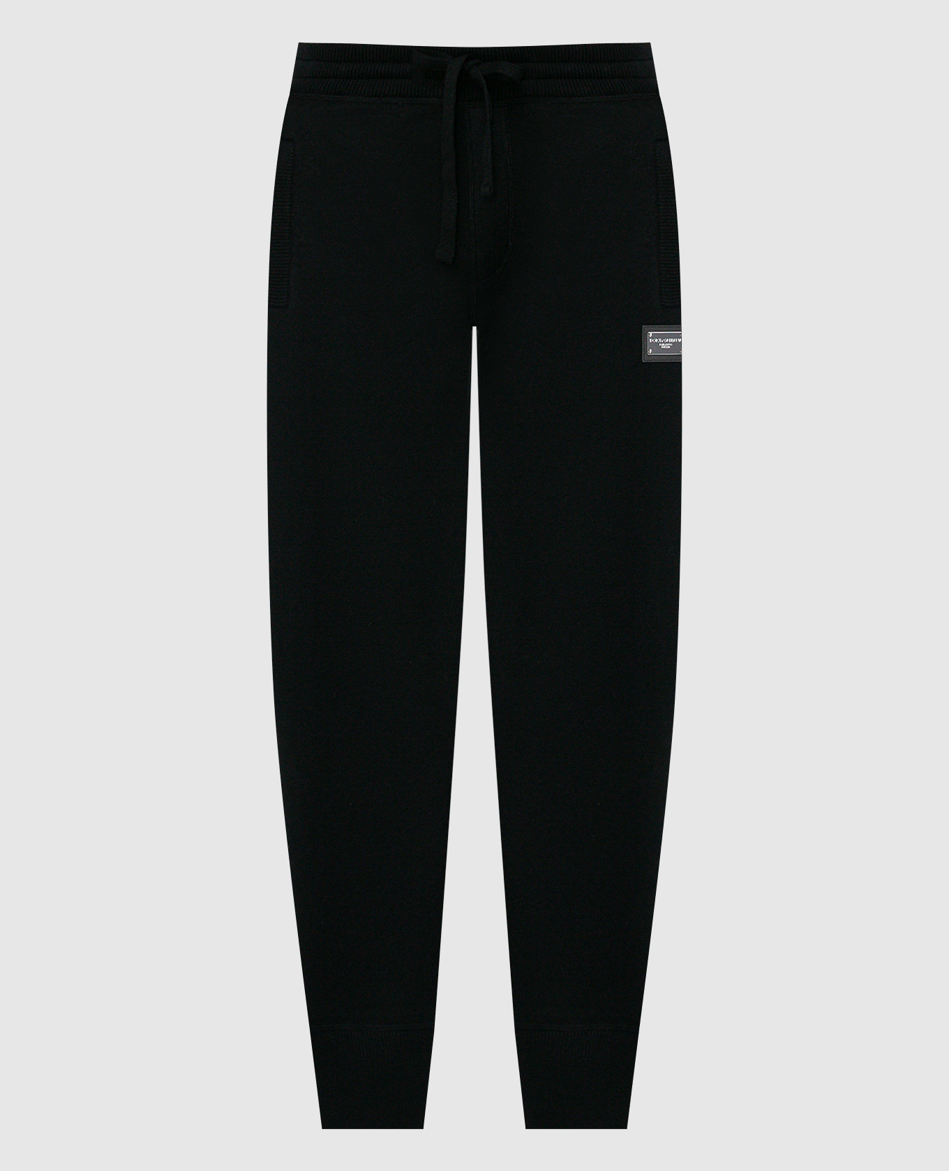Black wool and cashmere joggers with metallic logo