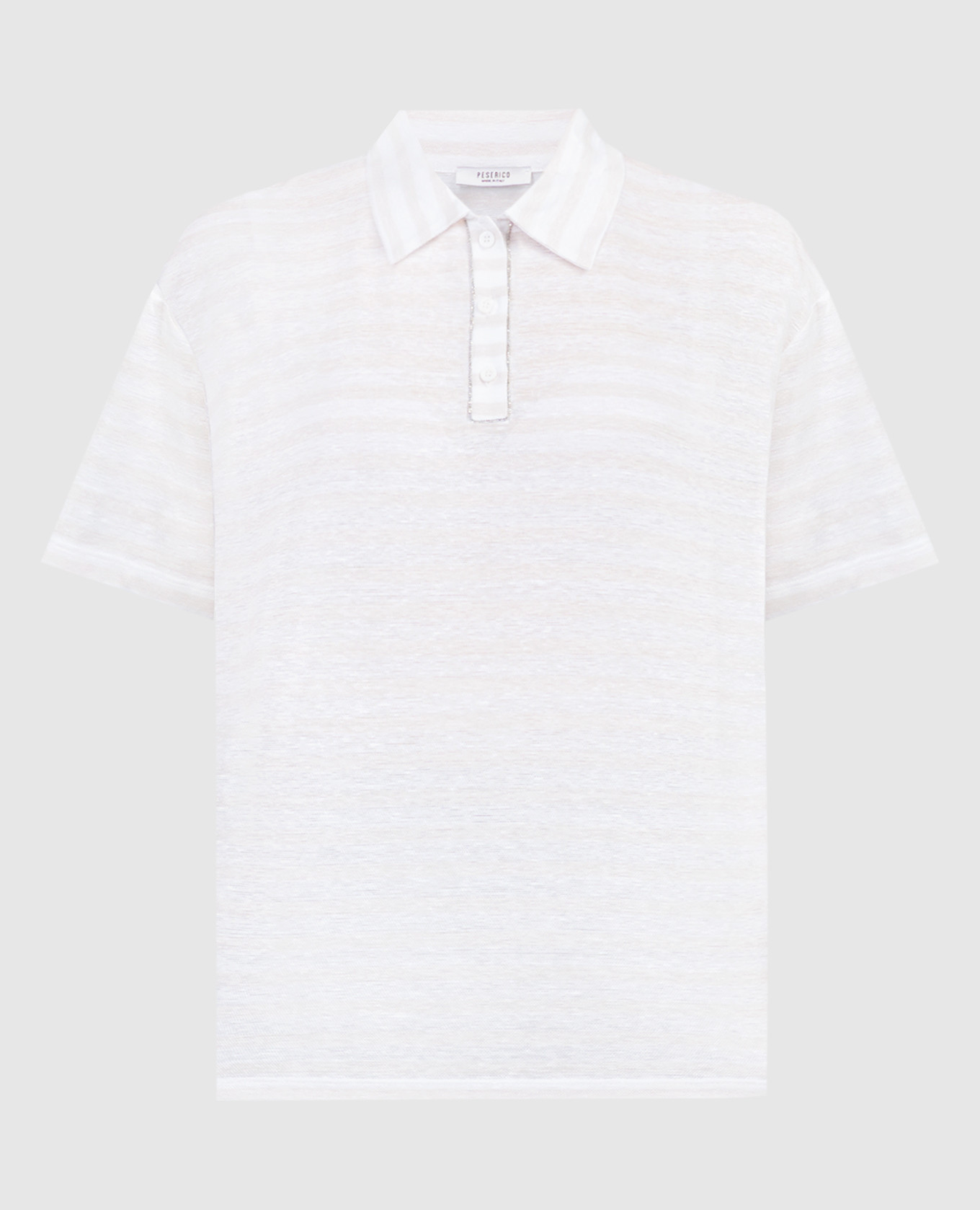 Beige linen striped polo with monil chain