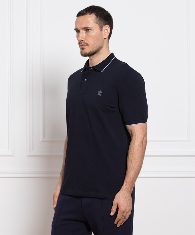 Brunello Cucinelli Голубое поло с вышивкой логотипа M0T639779G изображение 3