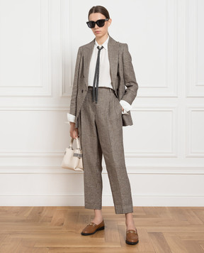 Brunello Cucinelli Штани з льону у візерунок гусяча лапка з люрексом MD547P8292