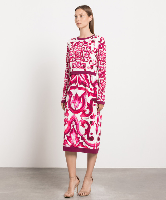 Dolce&Gabbana Pink majolica silk midi dress F6ZJ7THPABK image 3