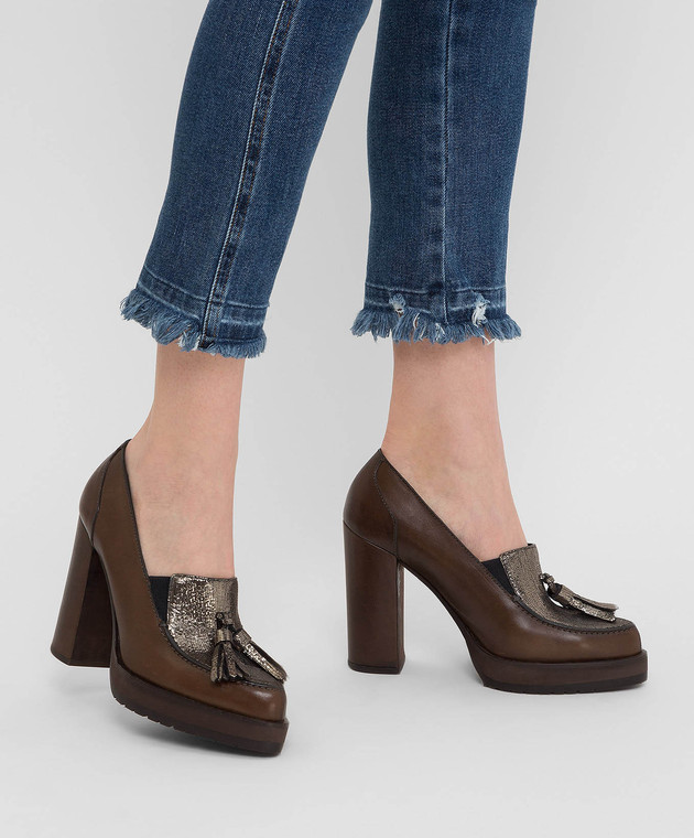 Brunello Cucinelli Коричневые кожаные туфли MZDFLG045 изображение 2