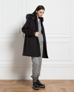 Loro Piana Черная куртка из кашемира с мехом лисы FAE2856