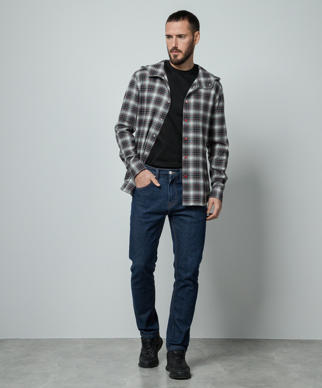 Kiton Серая рубашка Mariano в клетку с капюшоном UMCMARH0864 изображение 2