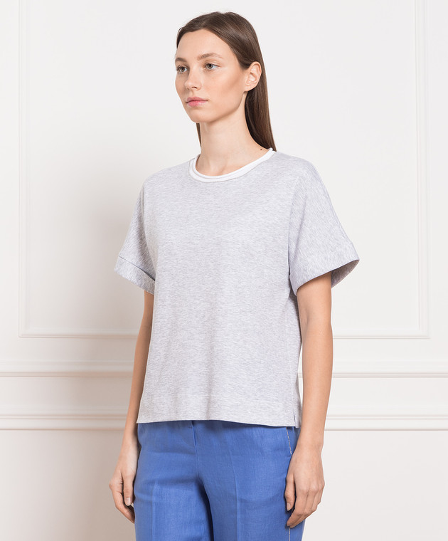 Peserico Gray melange t-shirt with monil chain S06158J0C5667 изображение 3