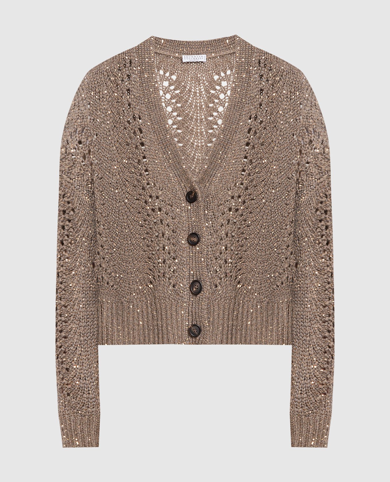Brown cardigan in an openwork pattern with sequins