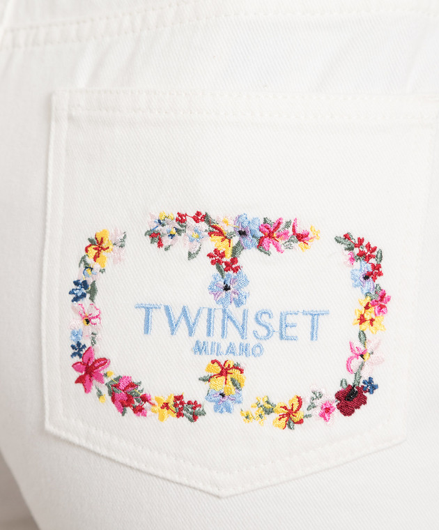 Twinset Белые джинсовые шорты с вышивкой логотипа 231TP2572 изображение 5