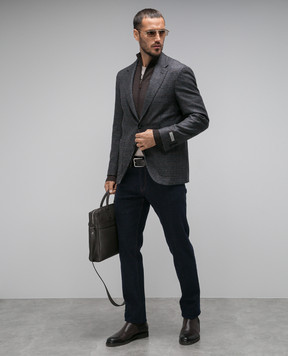 Canali Серый блейзер из шерсти в узор гусиной кавычки. CF0279820272
