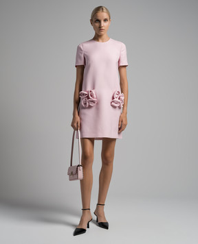 Valentino Розовое мини-платье с аппликациями в виде цветов 3B0VA6471CF