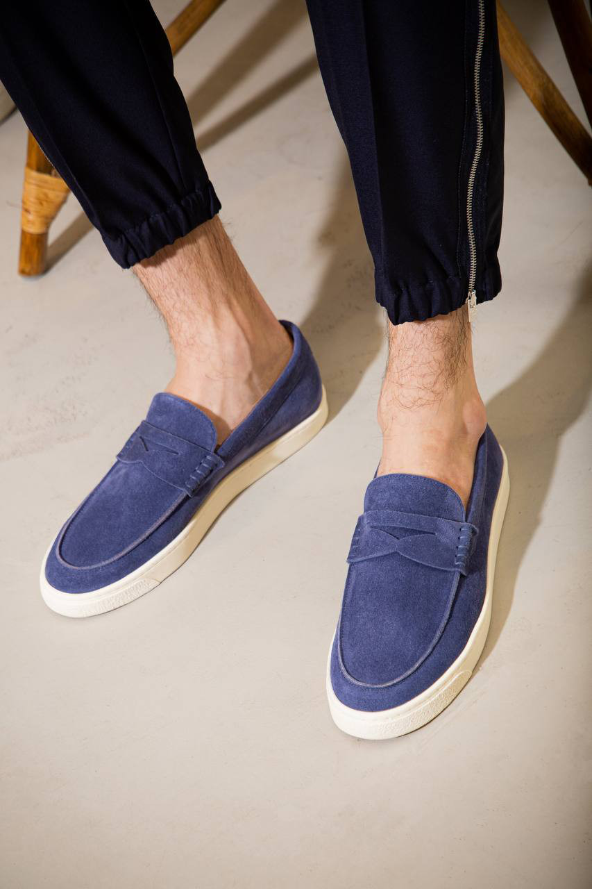 Brunello Cucinelli Синие замшевые слипоны с принтом логотипа MZUSILN312 изображение 6