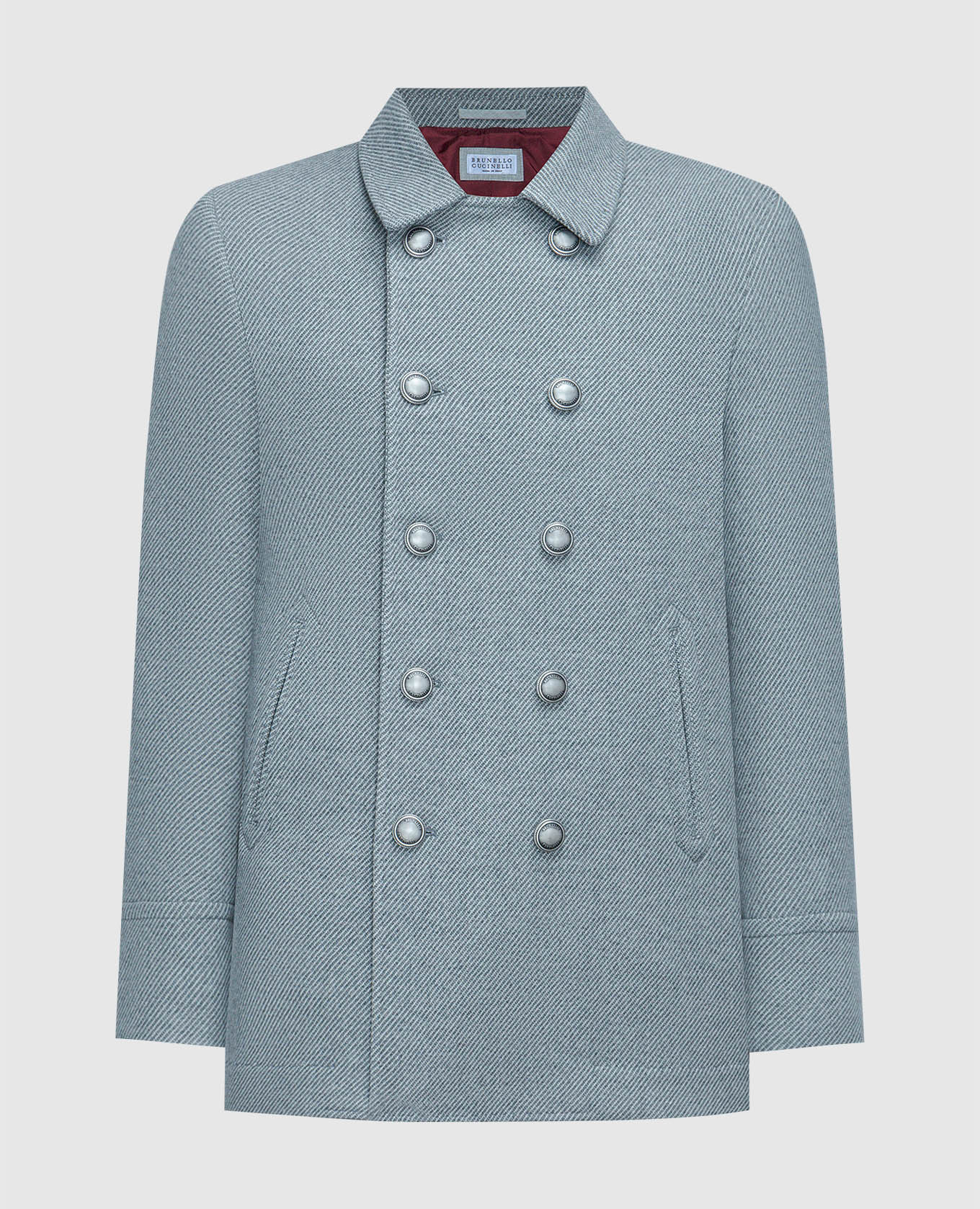 Gray double-breasted short coat made of wool and cashmere