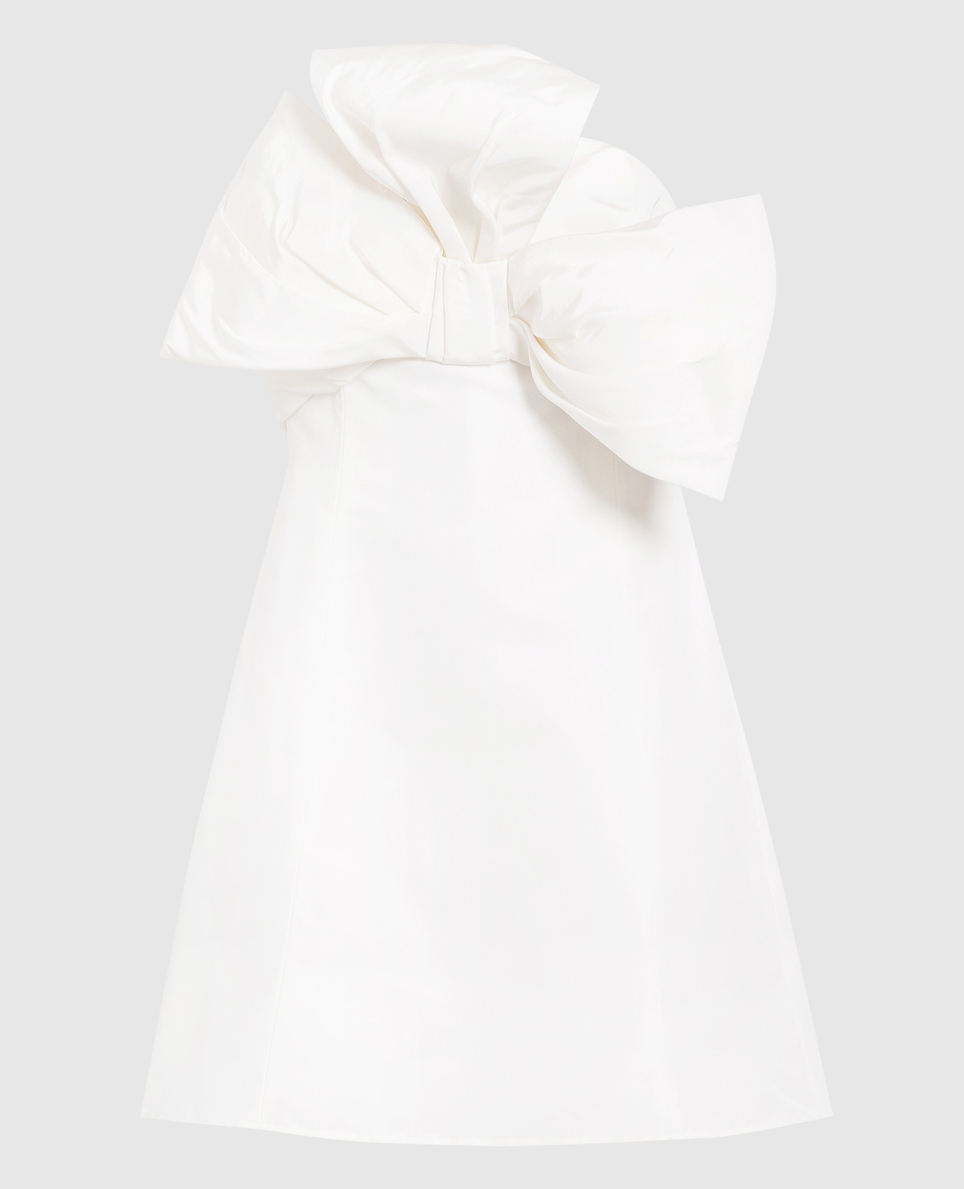Белое шелковое платье мини с бантом