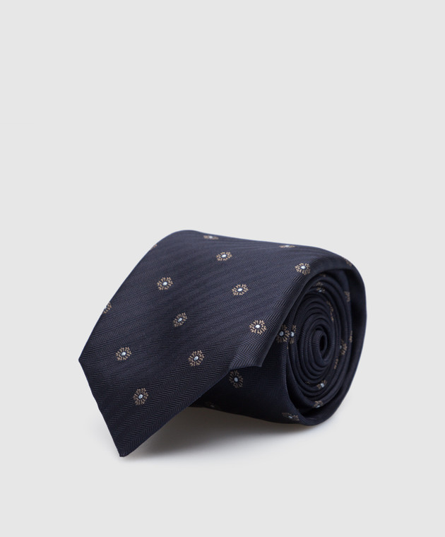 Brunello Cucinelli Темно-синя краватка в ялинку з вишивкою MM8940018