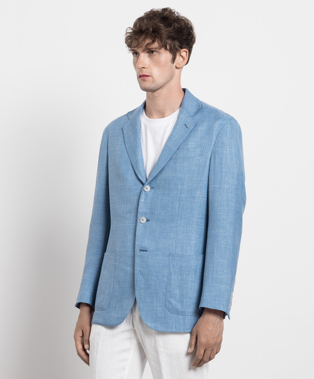 Enrico Mandelli Blue wool, silk and linen blazer NAPOLI5117 image 3