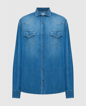 Brunello Cucinelli Синяя джинсовая рубашка с эффектом потертости ME6454008