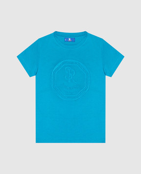 Stefano Ricci Детская темно-бирюзовая футболка с вышивкой логотипа YNH7200070803