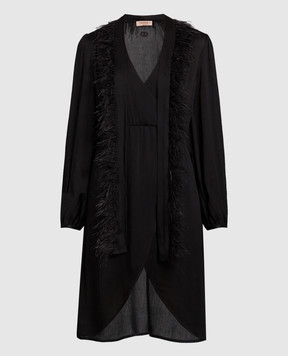 Twinset Черное платье с перьями страуса 232TP2350