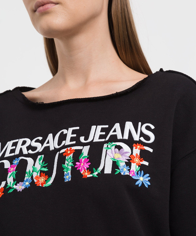 Versace Jeans Couture Чорний світшот із контрастною вишивкою логотипу 72HAIT12CF01T зображення 5
