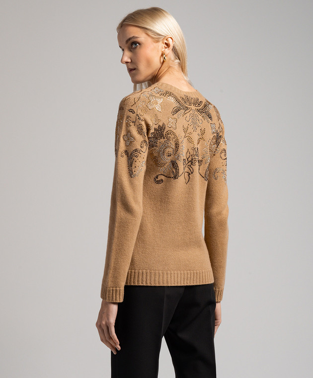 Max Mara Brown Aldeno sweater with floral appliqué made of crystals ALDENO image 4