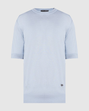 Dolce&Gabbana Блакитна футболка з шовку з металевим логотипом DG GXM47TJASX9