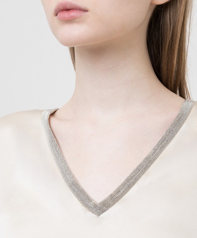 Fabiana Filippi Светло-бежевая футболка из шелка TPD270B934 изображение 5