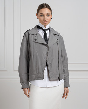 Brunello Cucinelli Сіра куртка в стилі косухи з ланцюжком моніль з еколатуні MB5742764