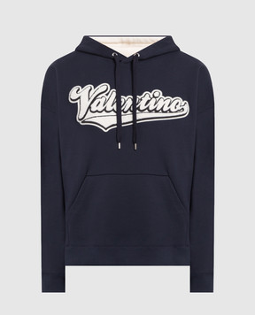 Valentino Темно-синее худи с фактурной аппликацией логотипа 1V3MF22W8Q6