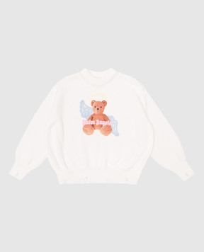 Palm Angels Дитячий білий светр з принтом у вигляді ведмедика PGHE004S24KNI002812