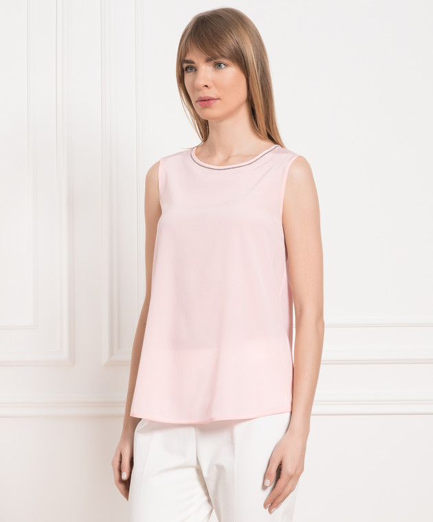 Peserico Pink silk top with monil chain S08893D07325 изображение 3
